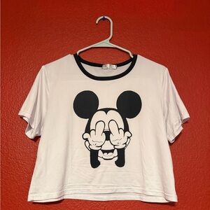 White Graphic Crop Tee with Black Mickey Print